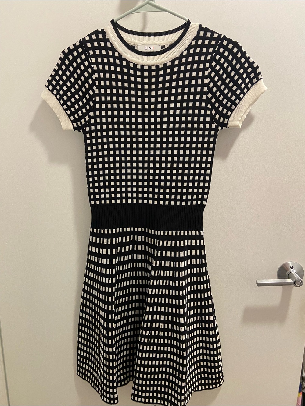 EINI Black & White Check Knit Fit-and-Flare Dress